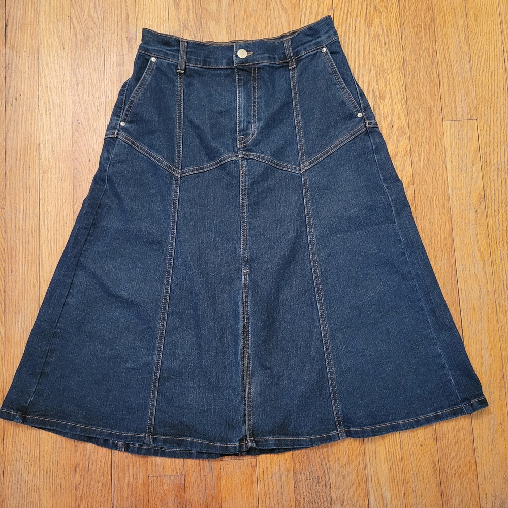 Jessica Simpson 6/28 Denim Skirt Dark Wash Paneled Front Slit Midi Western Boho